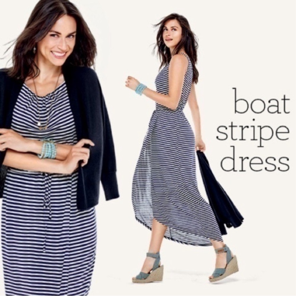 CAbi 5105 Boat Stripe Maxi Faux Wrap Dress